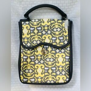 Stylish Yellow and Gray Lunch Bag with Ornate Design Pocket for Ice Pack
